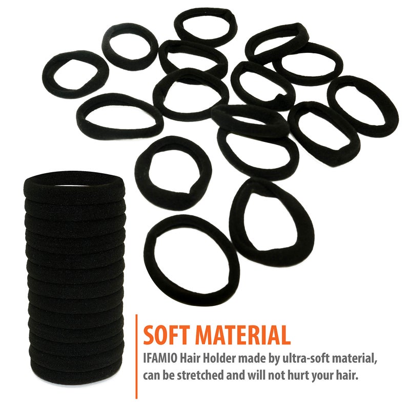 IFAMIO 100 Pcs Seamless Cotton Thick Black Hair Band No Metal Elastic Hair Ties No Damage Ponytail Holder - Image 5